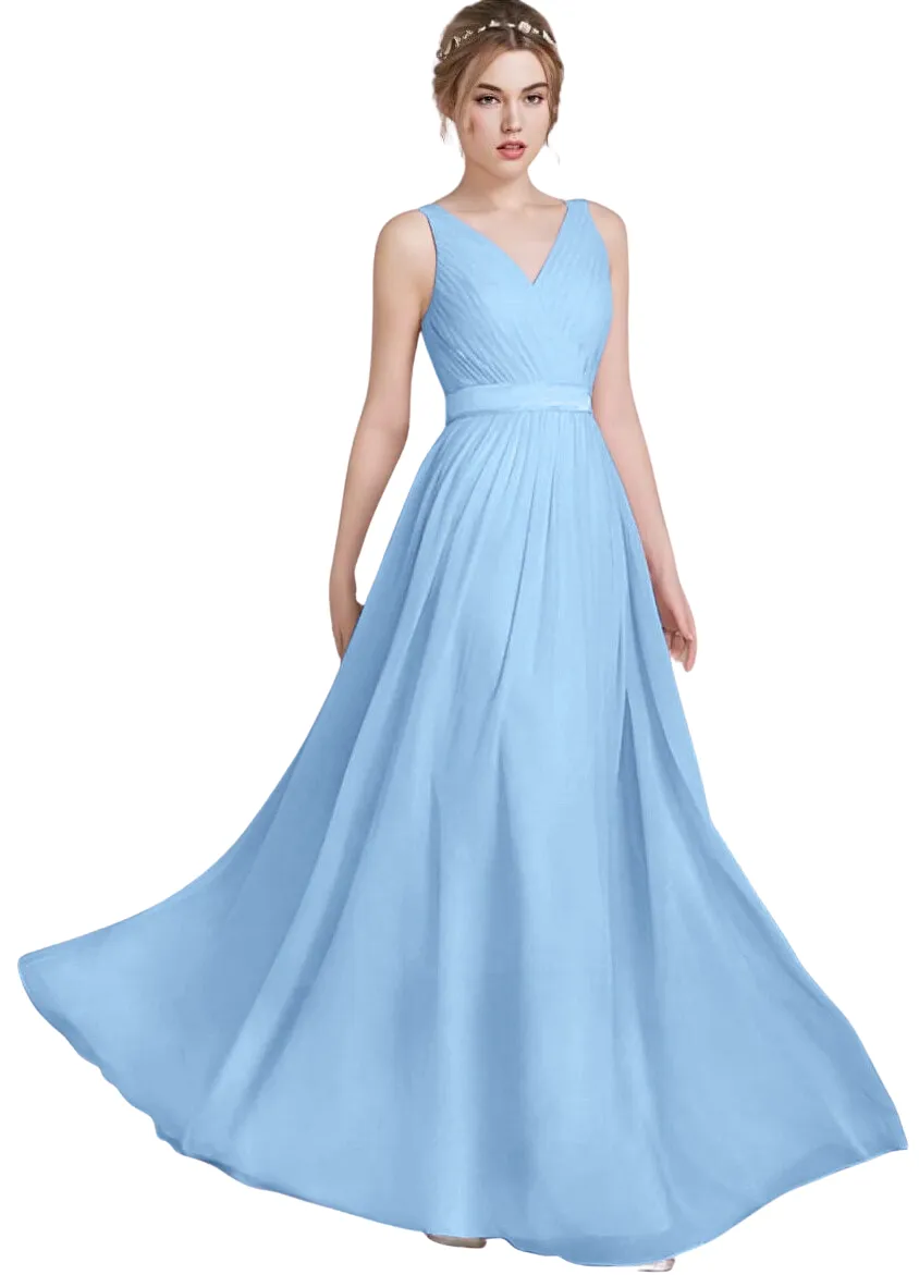 Abito Donna Lungo Bretelle Tulle Morbido Elegante Stile Impero Cerimonia Damigella