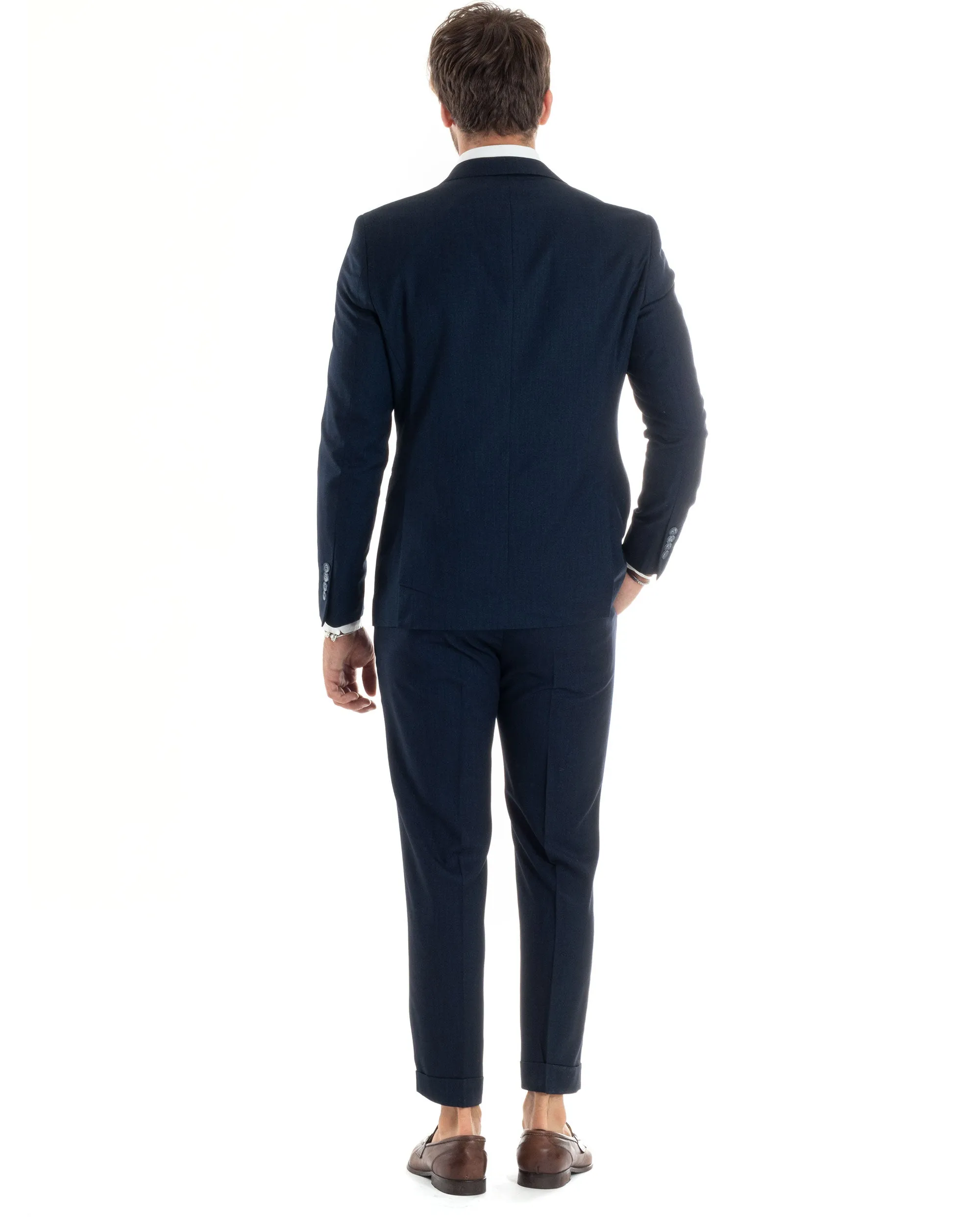 Abito Uomo Completo Sartoriale Monopetto Giacca Pantaloni Casual Elegante Tinta Unita Melangiato Blu GIOSAL-AE1071A