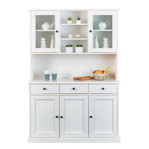 Albina - Mobile credenza alta con vetrina in legno massello colore bianco cm 131x45x181h