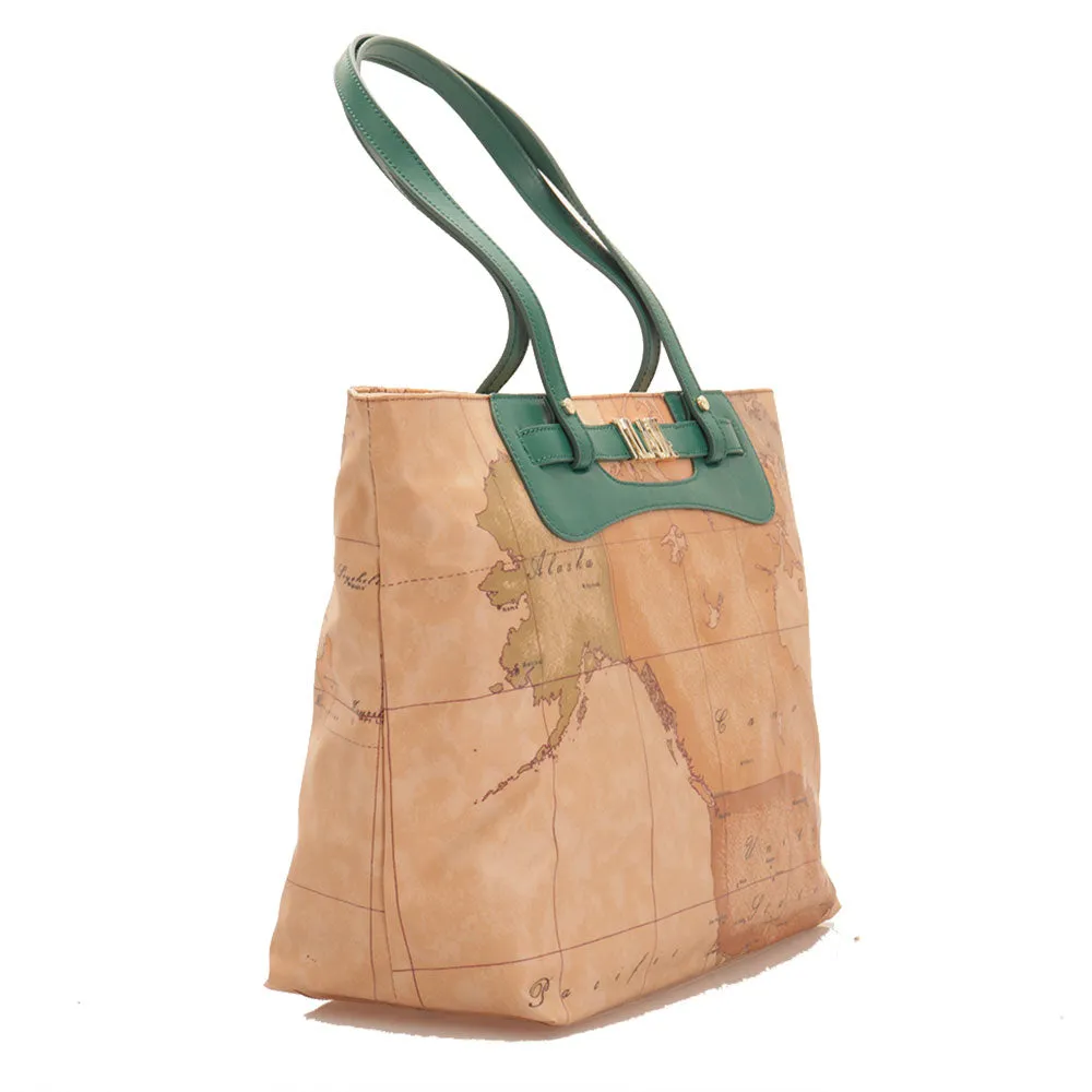 Borsa Donna Shopping 1A Classe Alviero Martini linea Soft Generation stampa Geo Classic e Verde GV76