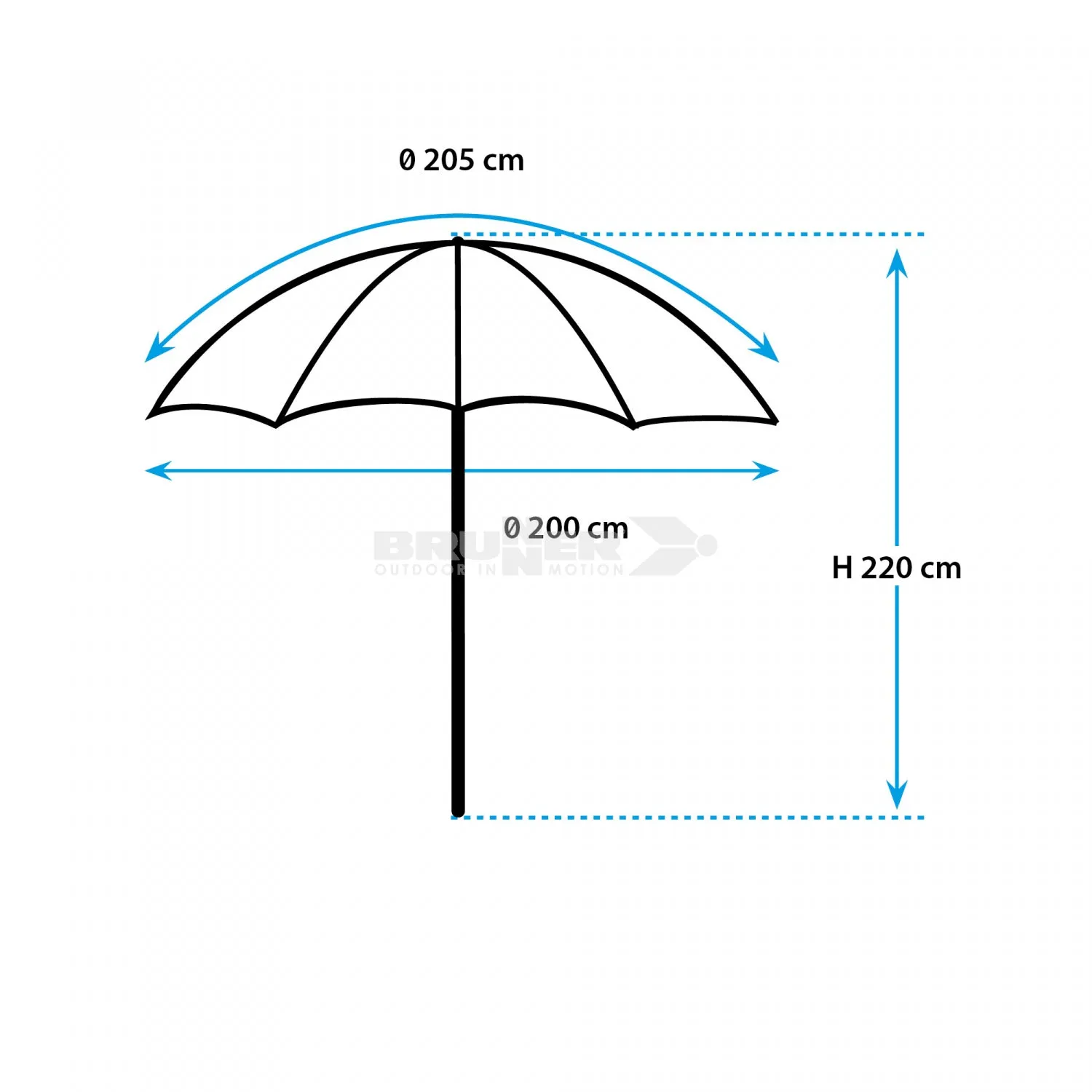 BRUNNER ONDA PARSOL OMBRELLONE 205/200 x H220 cm CON BORSA PER IL TRASPORTO INCLUSA