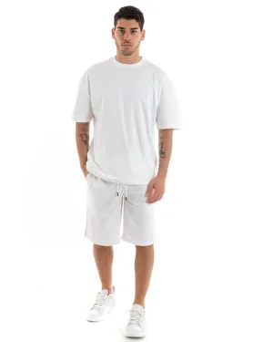 Completo Set Coordinato Uomo Completino Basic T-Shirt Bermuda Bianco GIOSAL-OU2316A