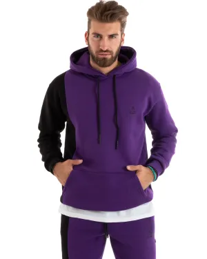 Felpa Uomo Con Cappuccio Maglia Felpata Basic Tinta Unita Bicolore Viola Regular Fit GIOSAL-F3012A